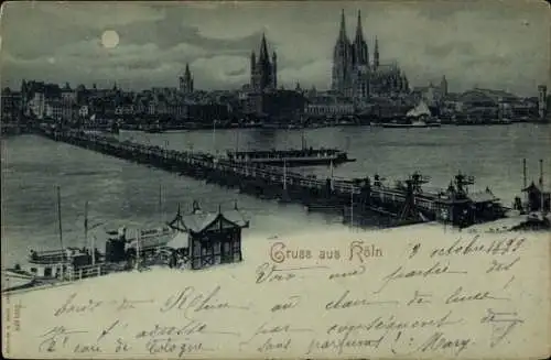 Mondschein Ak Köln am Rhein, Stadtpanorama bei Nacht