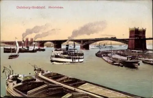 Ak Hochfeld Duisburg im Ruhrgebiet, Rheinbrücke, Dampfschiffe