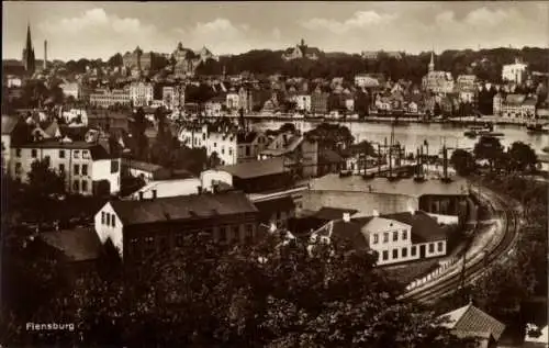 Ak Flensburg in Schleswig Holstein, Teilansicht, Bahnstrecke