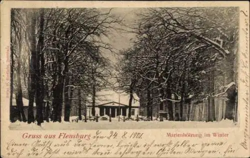 Ak Flensburg in Schleswig Holstein, Marienhölzung im Winter