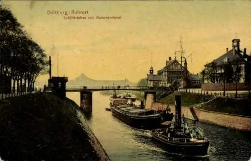 Ak Duisburg im Ruhrgebiet, Schifferbörse, Kaiserdenkmal, Brücke