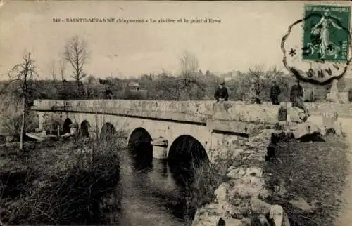 Ak Sainte Suzanne Mayenne, riviere et le pont d'Erve