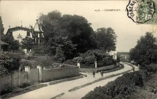 Ak Champigny sur Marne Val de Marne, Villenlandschaft, Radfahrer, Weg, Bäume