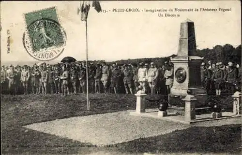 CPA Petit-Croix Territoire de Belfort, Inauguration du Monument de l'Aviateur Pégoud
