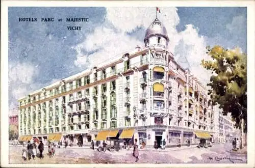 Künstler Ak Cossellmi, H., Vichy Allier, Hotels Parc et Majestic