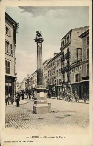 Ak Épinal Lothringen Vosges, Monument de Pinau, Straßenansicht, Häuser, 