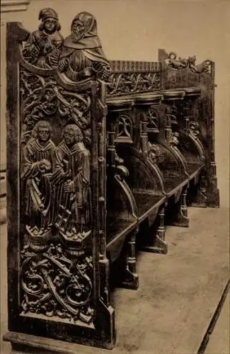 Ak Naumburg an der Saale, Chorstühle, St. Stephan, Laurentius, Schnitzerei, Detail