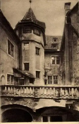 Ak Würzburg am Main Unterfranken, s Gebäude, Turm, Innenhof, Balkonsicht, malerischer Winkel