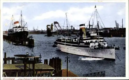 Ak Hamburg Mitte Altstadt, Schiffe, Hafen, Landungsbrücken, Cap Polonio, Seebäderdampfer Cobra