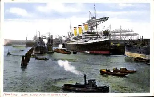 Ak Hamburg Mitte, Hafen, großer Kran bei Blohm und Voss, Werft
