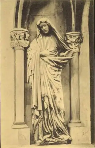 Ak Naumburg an der Saale, Skulptur von Maria, gotische Architektur, Säule,  