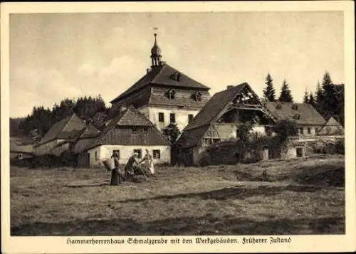 Ak Schmalzgrube Jöhstadt im Erzgebirge Sachsen, Blick auf Hammerherrenhaus mit den Werkgebäuden