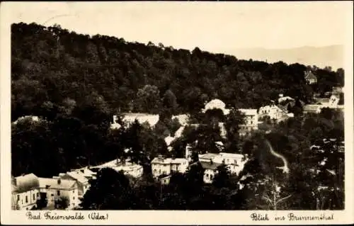 Ak Bad Freienwalde an der Oder, Blick ins Brunnenthal, Stadtansicht, viele Bäume,  Gebäude