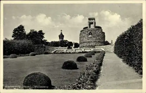 Ak Brandenburg an der Havel, Marienberg, runde Steinturm, Parklandschaft
