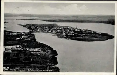 Ak Werder an der Havel, Luftaufnahme von Werder, Havel, 15.4.1958