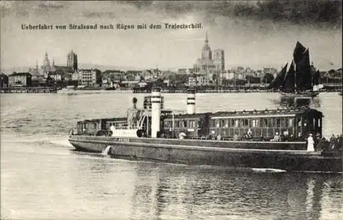 Ak Stralsund in Vorpommern, Überfahrt von Stralsund nach Rügen, Trajektschiff