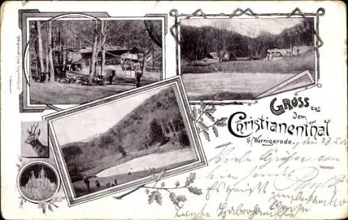 Ak Christianental Wernigerode im Harz, Kolorierte Landschaftsbilder, Historisches Gebäude, Bergan