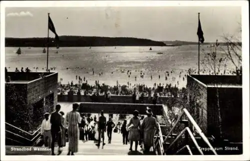 Ak Berlin Zehlendorf Wannsee, Strandbad, Treppe zum Strand