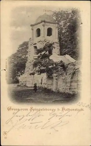 Ak Halberstadt am Harz, Thurm, Ruine, Gruss vom Spiegelsberge