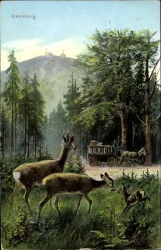 Ak Brotterode in Thüringen, Inselsberg, Drei Rehe, Postkutsche