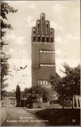 Ak Darmstadt Hessen, Blick auf die Künstler Kolonie, Hochzeitsturm
