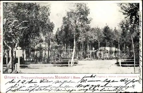 Ak Munster im Heidekreis, Truppenübungsplatz Munsterlager, Eingang, Offiziersbaracken