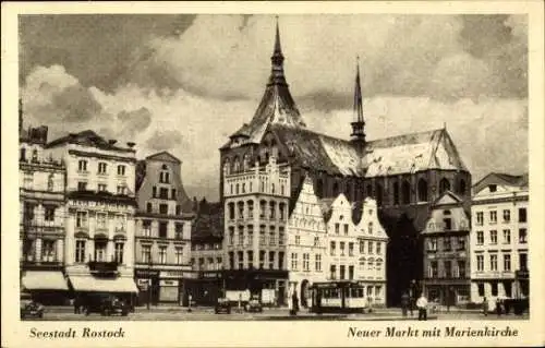 Ak Hansestadt Rostock, Neuer Markt, Marienkirche,  Architektur, städtische Landschaft