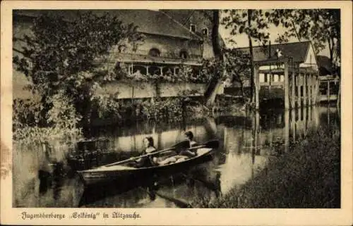 Ak Alt Zauche Wußwerk im Spreewald, Jugendherberge Erlkönig, Ruderboot