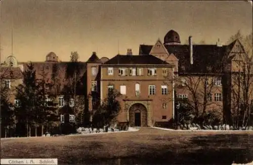 Ak Cöthen Köthen in Anhalt, Schloss  detaillierte Sicht,  Architektur, Bäume im Vordergrund