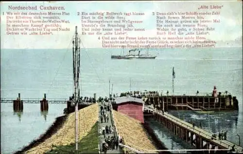 Ak Nordseebad Cuxhaven, Nordseebad  alte Liebe, Leuchtturm, Schiffe, Meer