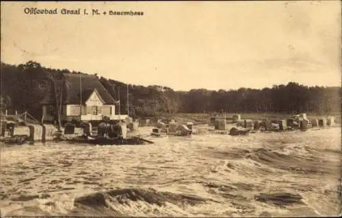 Ak Ostseebad Müritz Graal-Müritz, Offfeebad Graal I. M., Bauernhaus, Strandkörbe, Meer
