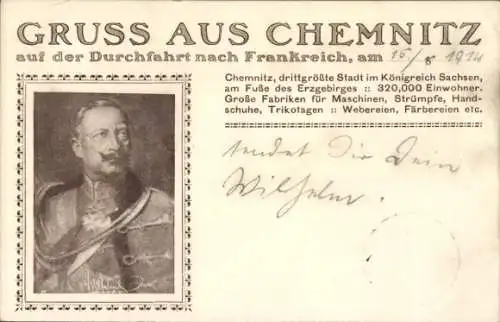 Ak Chemnitz Sachsen, Portrait von Kaiser Wilhelm II