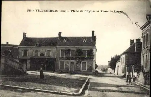 Ak Villentrois Indre, Place de l'Eglise et Route de Lucay