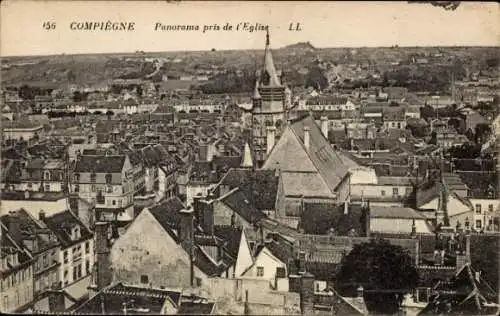 Ak Compiègne Oise, Panorama der Stadt, Kirche im Vordergrund,  Architektur, ländliche Umgebung