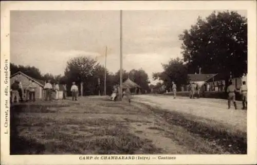 Ak Chambaran Isère, Landschaft, Zelte, Menschen, Ruhe, Camp de Chambaran