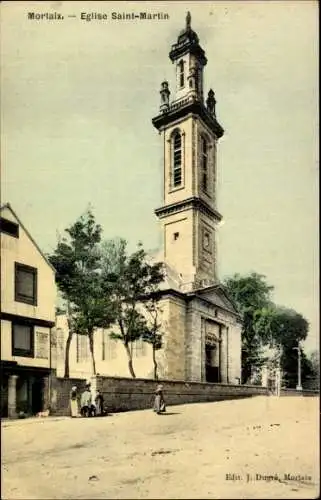 Ak Morlaix Finistère, Eglise Saint-Martin, schöne Architektur, Menschen auf der Straße