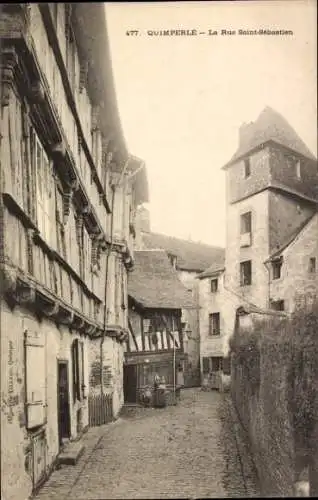 Ak Quimperlé Finistère, La Rue Saint-Sébastien,  Gebäude, alte Stadtansicht
