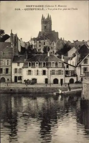 Ak Quimperlé Finistère, Blick auf  Häuser, Fluss, Brücke, Kirche