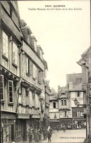 Ak Quimper Finistère, Vorderansicht von alten Häusern, Rue Kéréon, Collection Villard