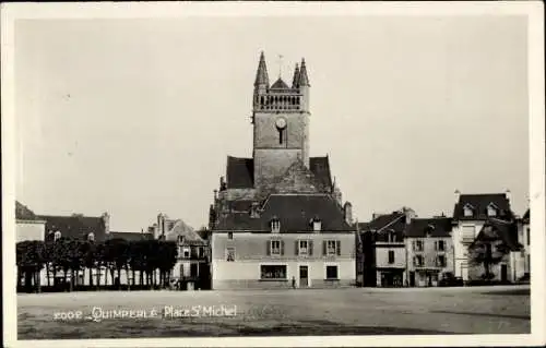 Ak Quimperlé Finistère, Platz St. Michel, Kirche, Architektur, Gebäude, Altstadt