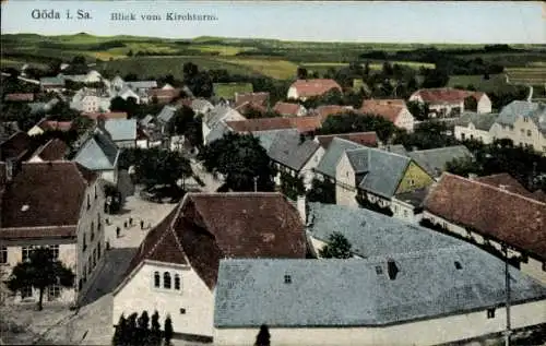 Ak Göda in der Oberlausitz, Blick vom Kirchturm, Häuser und Landschaft, ruhige Dorfansicht