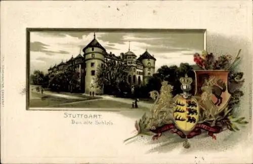 Präge Wappen Litho Stuttgart, Das alte Schloss, Außenansicht