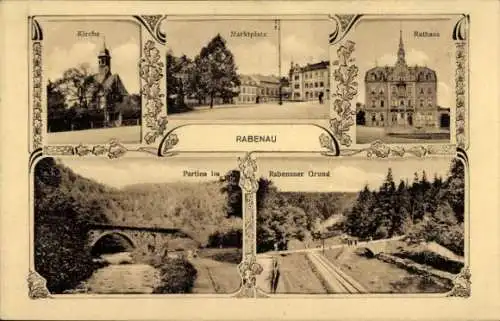 Ak Rabenau im Erzgebirge, Kirche, Marktplatz, Rathaus, Rabenauer Grund