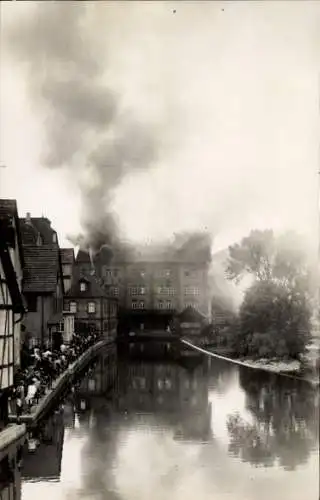 Foto Ak Calw im Schwarzwald, Brand Strickwaren-Fabrik Ch. L. Wagner
