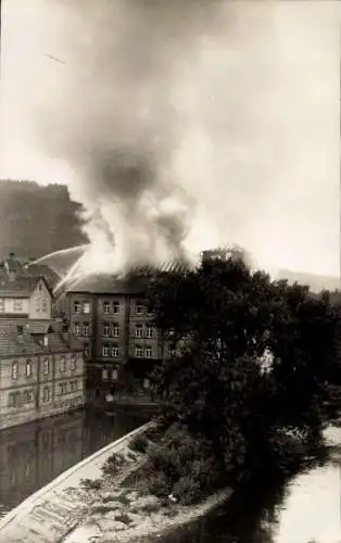 Foto Ak Calw im Schwarzwald, Brand Strickwaren-Fabrik Ch. L. Wagner
