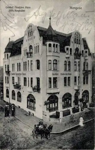 Ak Mengede Dortmund im Ruhrgebiet, Gasthof Deutsches Haus, Architektur, Personen in Tracht, Wagen