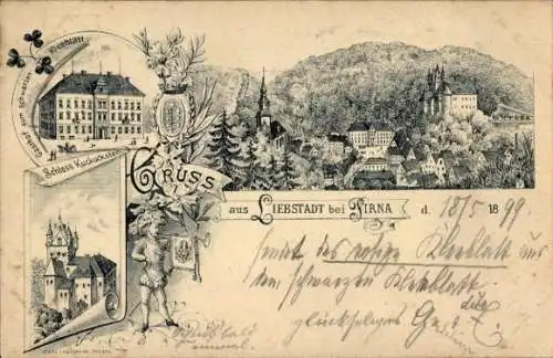 Ak Liebstadt Erzgebirge Sachsen, Schloss Kuckuckstein, Landschaft, Kirchen, Historische Darstellu