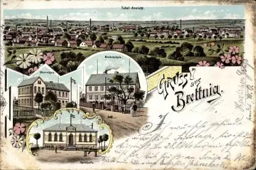 Litho Bretnig Hauswalde Großröhrsdorf in Sachsen, Gesamtansicht, Turnhalle