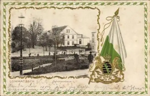 Präge Wappen Passepartout Ak Lommatzsch in Sachsen, Schützenhaus