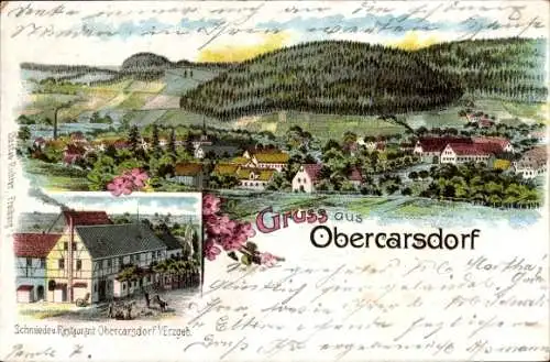 Ak Obercarsdorf Schmiedeberg Dippoldiswalde Erzgebirge, Gruß aus  Schmiede Restaurant, Gebirge